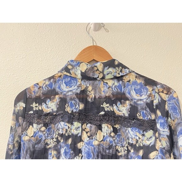 Free People Bad at Love Blouse Sheer Floral Ruffle Sleeve Lace Boho Fairy Whimsy - Picture 11 of 13